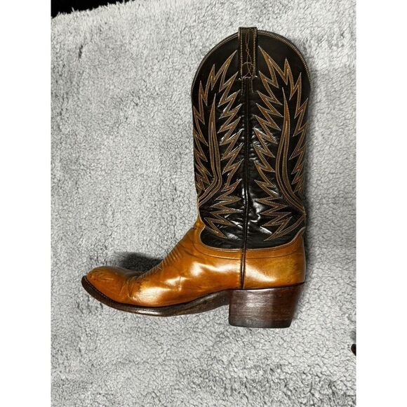 Dan Post Men's Size 7.5 Two Tone Black Brown Leather Western Cowboy Boots - Picture 5 of 14